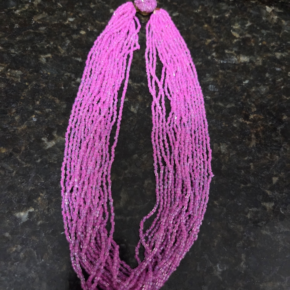 Vintage 18 Strand Pink Purple Glass Beaded Necklace